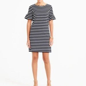 J. Crew Ruffle Sleeve Dress in Black and White Stripe NWOT